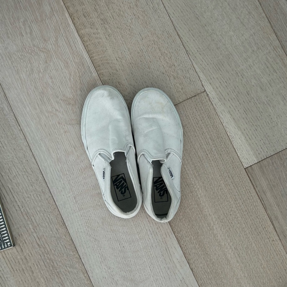 Vans White Canvas Slip-On Sneakers